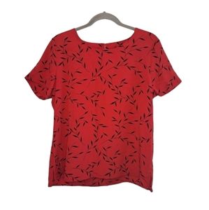 NEW Notations Red Leaf Print Keyhole Blouse Size Medium